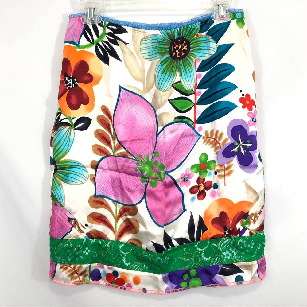 Custo Barcelona Silk Floral Pull-on A-line Skirt